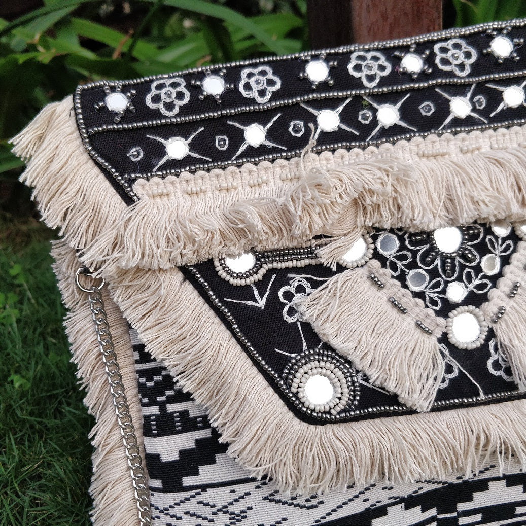 Moonshine Bohemian Black & White Jacquard Clutch