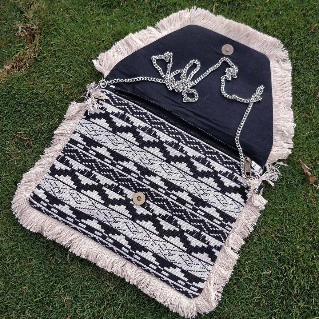 Moonshine Bohemian Black & White Jacquard Clutch