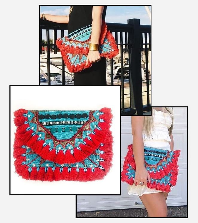 Ruby Azure Beaded Clutch Boho Bag