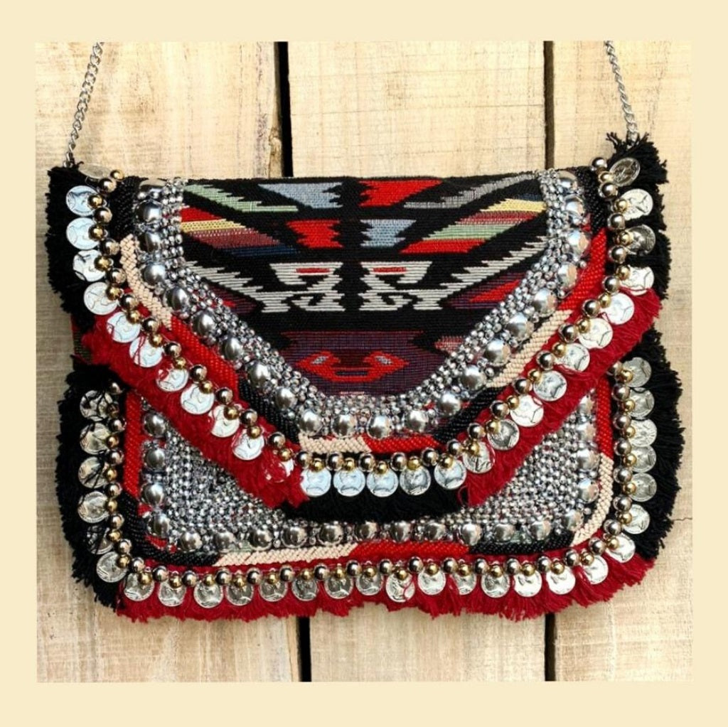 Red Jacquard Coin Bohemian Bag2