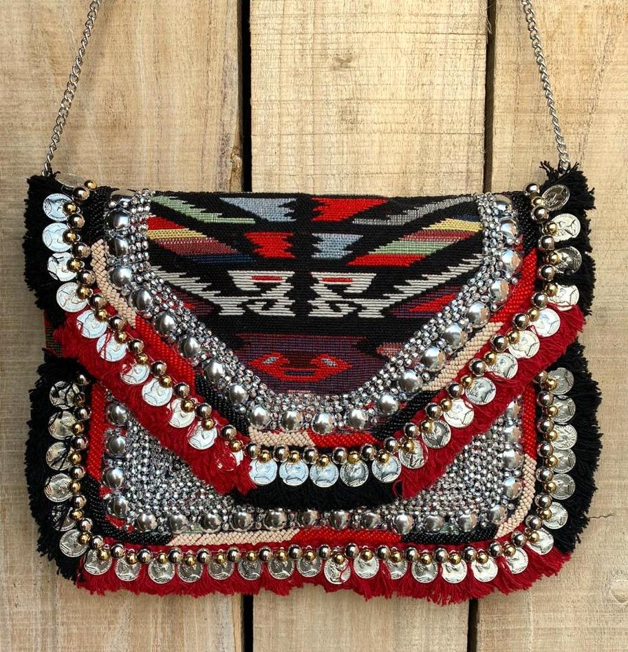 Red Jacquard Coin Bohemian Bag2