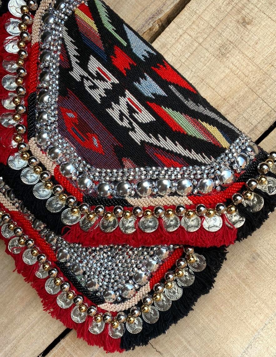 Red Jacquard Coin Bohemian Bag2