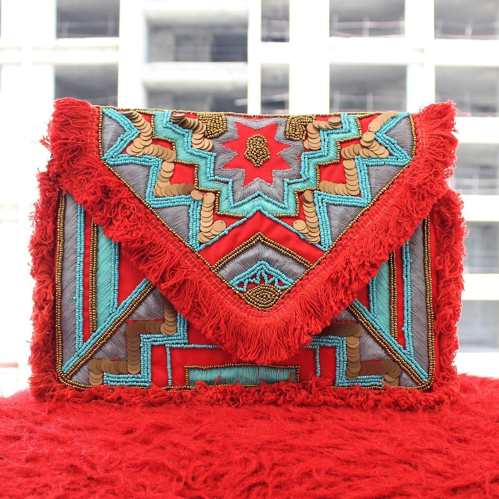 Red Fire Beaded Bohemian Bag