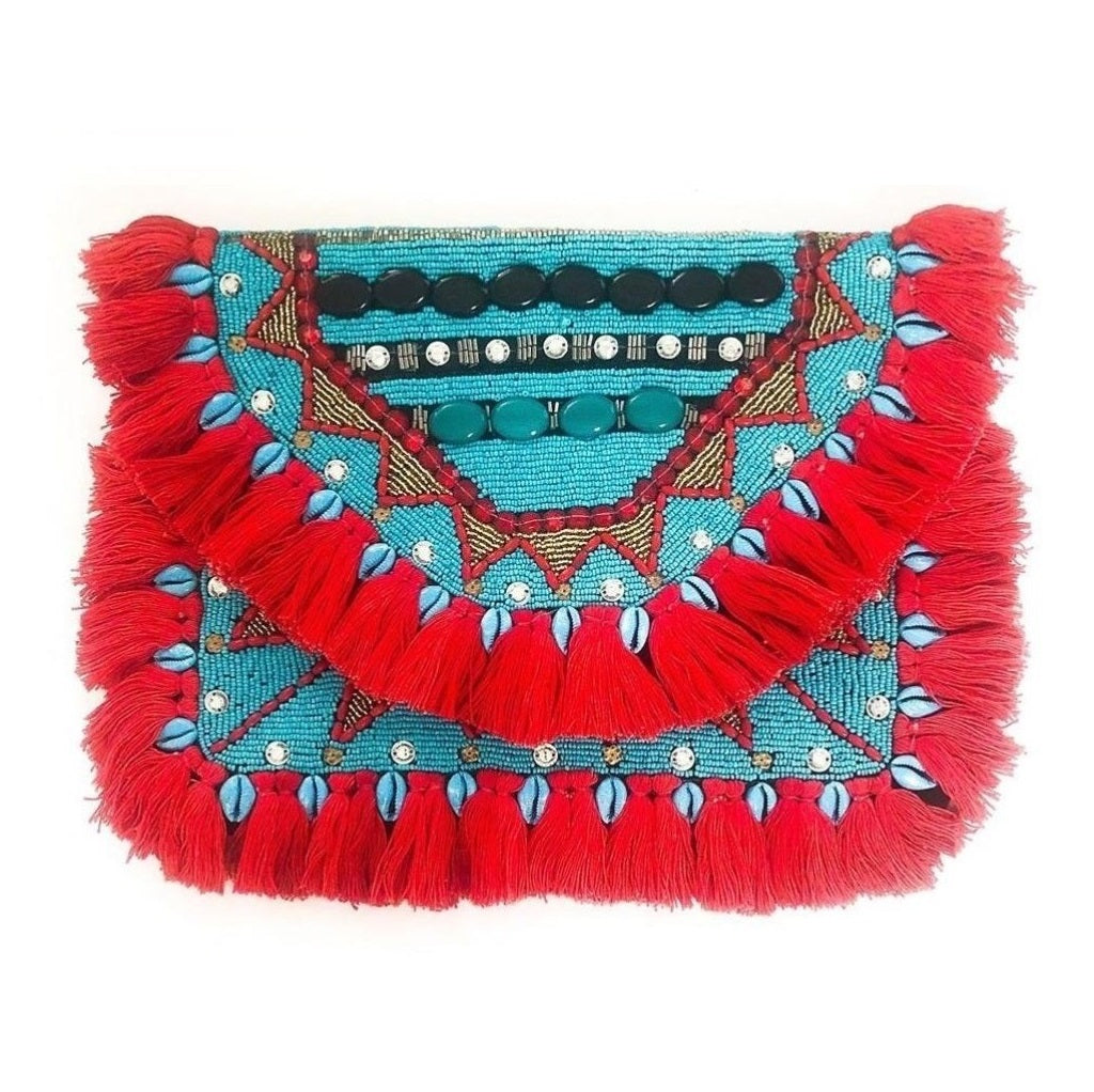 Ruby Azure Beaded Clutch Boho Bag