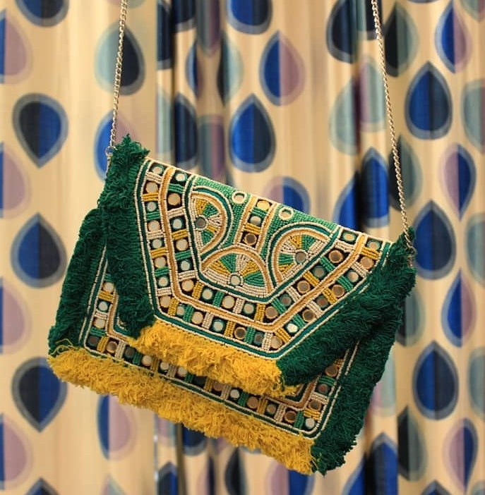 Green Yellow Beaded Bag