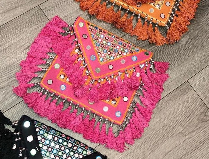 Cali California Pink Tassle Canvas Boho Bag