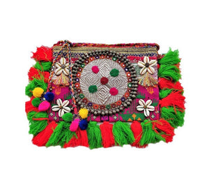 Igatpuri Tribal Vintage Afghani Fabric Pom Pom Boho Bag