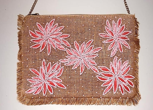 Sharai Jute Pink Clutch Boho Bag