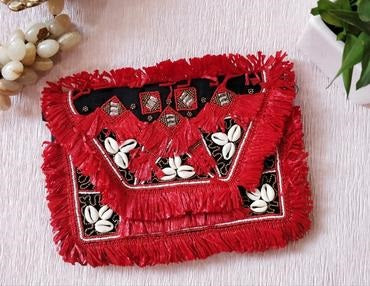 Red Raffia Clutch Boho Bag