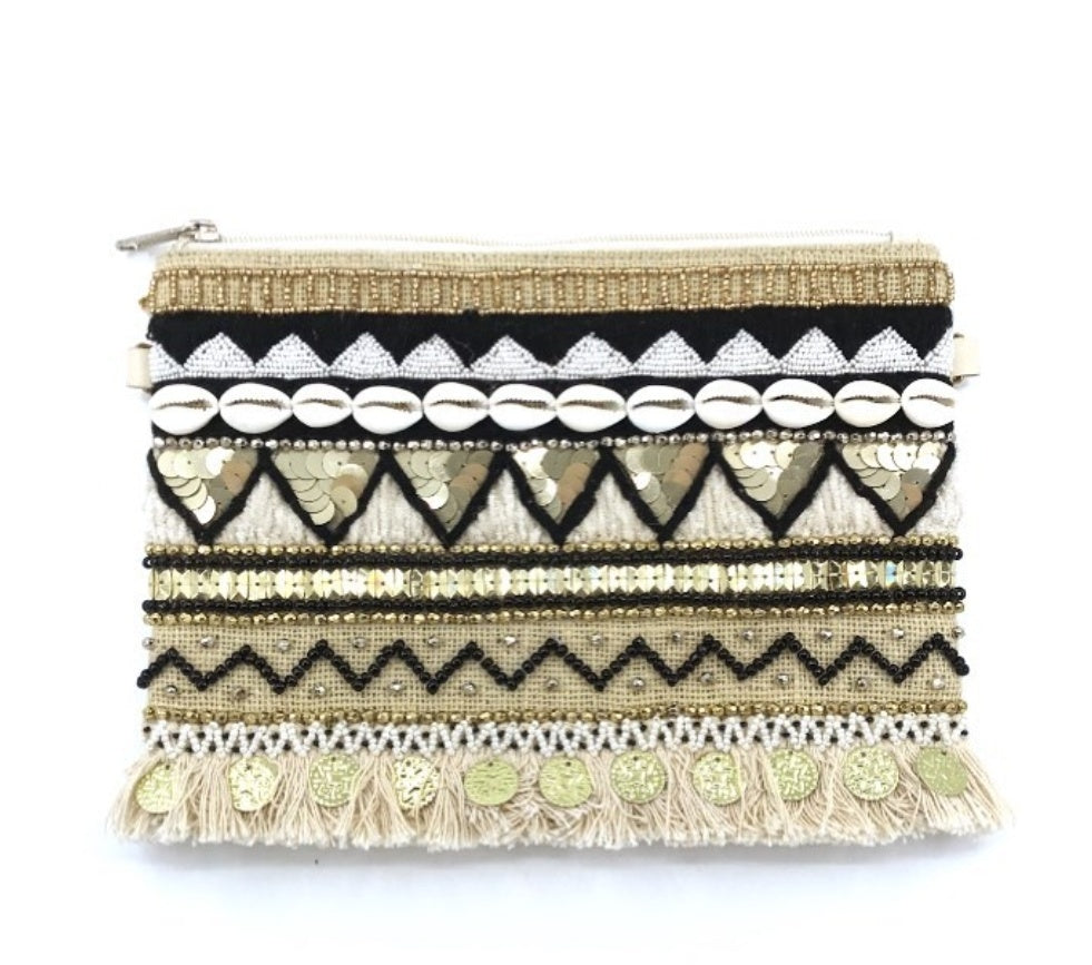 Bali White Shell Jute Clutch Handmade Bag