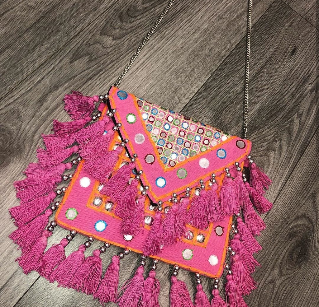 Cali California Pink Tassle Canvas Boho Bag