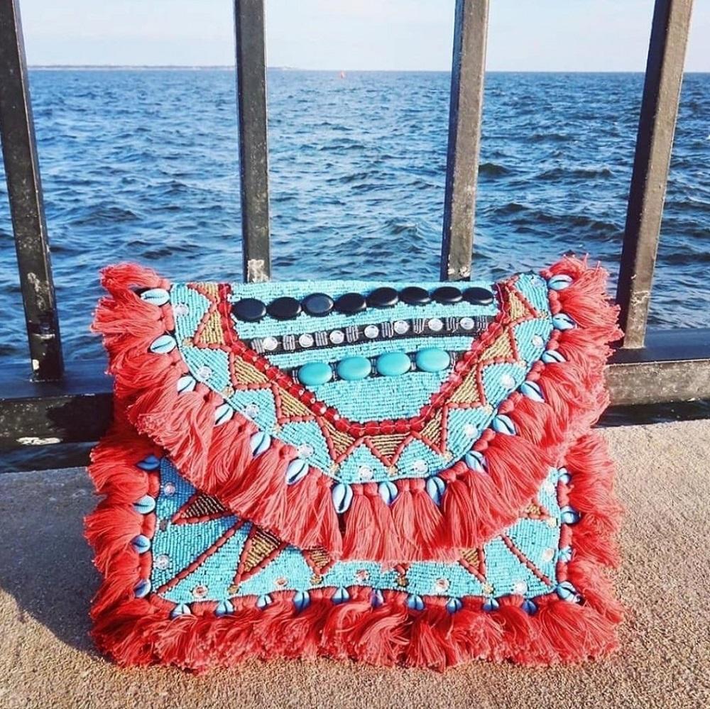 Ruby Azure Beaded Clutch Boho Bag