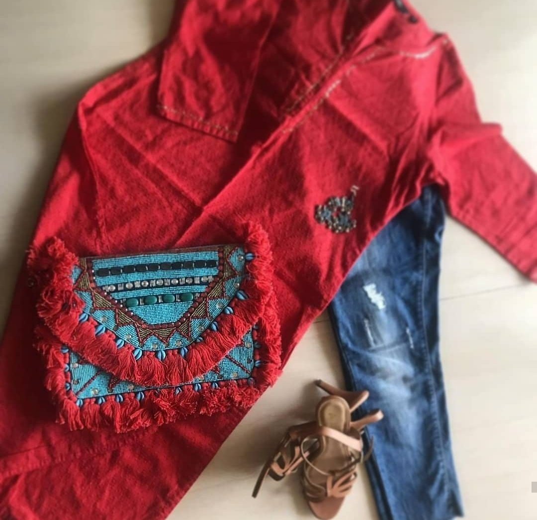 Ruby Azure Beaded Clutch Boho Bag