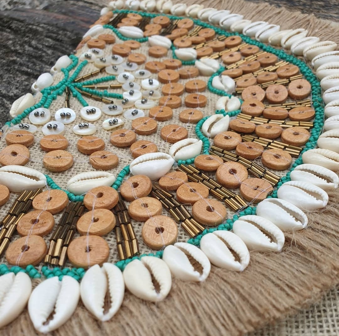 Santorini Shell Jute Clutch Boho Bag - Turquoise