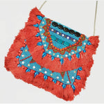 Small Red Turquoise Tassle Canvas Boho Bag