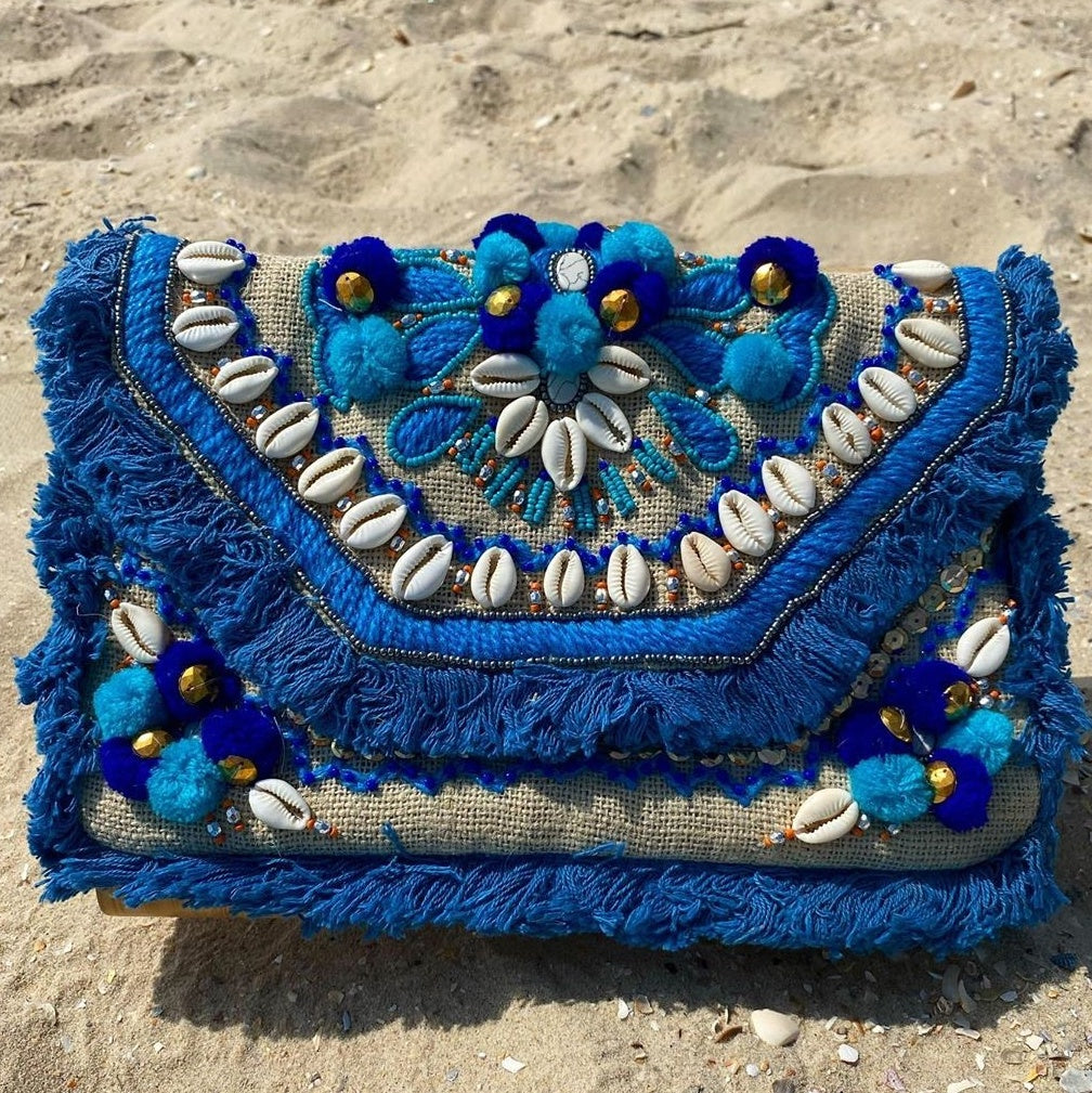 Annie Blue Bohemian Clutch Boho Bag
