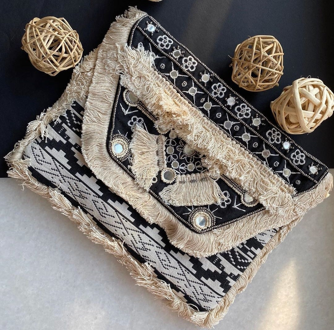 Moonshine Bohemian Black & White Jacquard Clutch
