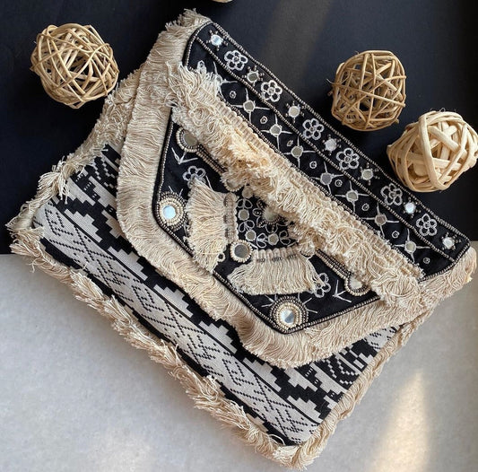Moonshine Bohemian Black & White Jacquard Clutch