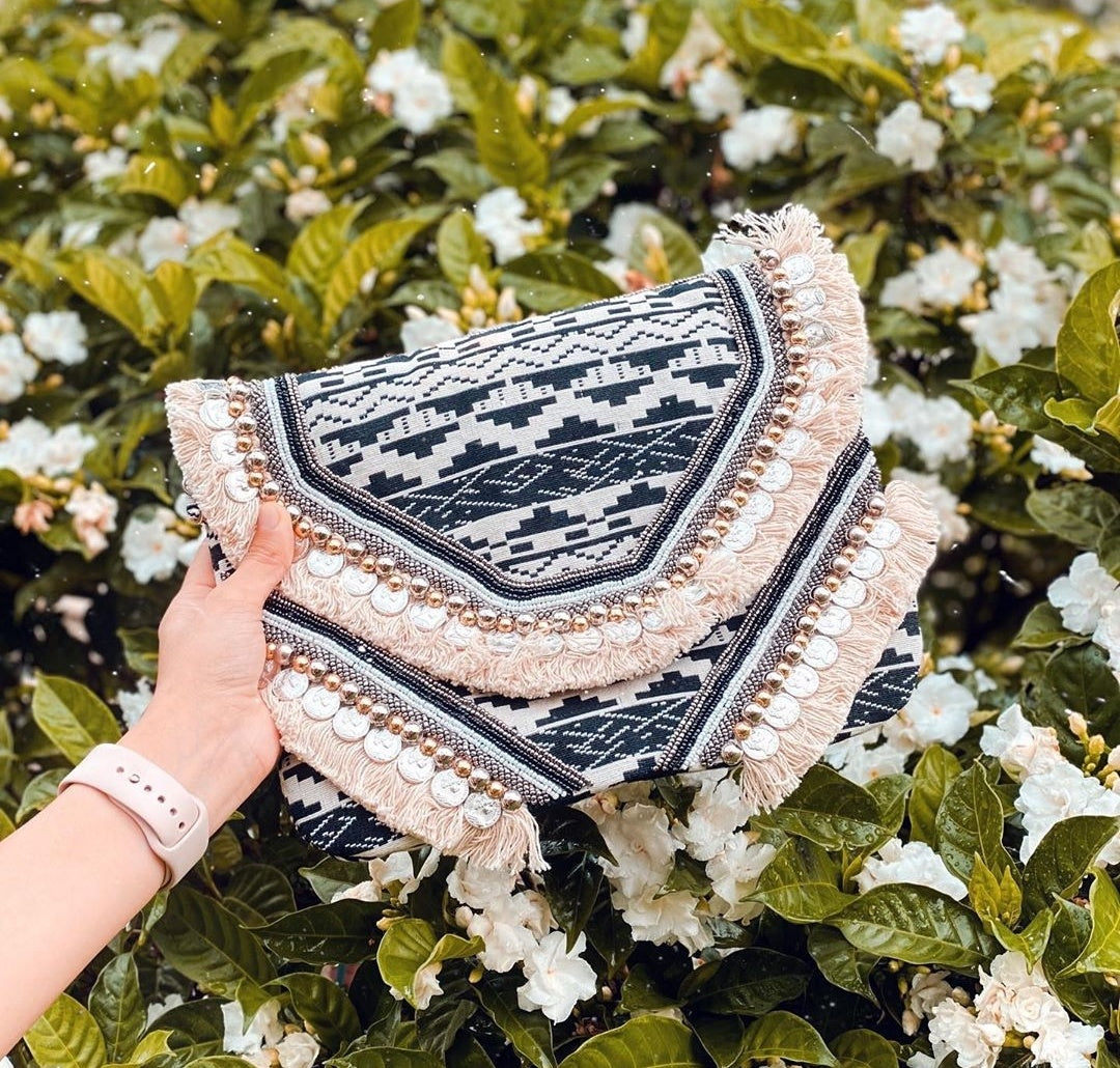 Black White Jacquard Coin Bohemian Bag2
