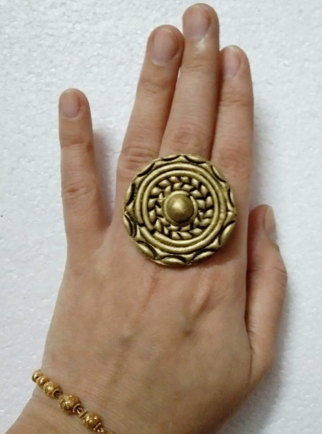 Golden Tribal Adjustable Big Ring1