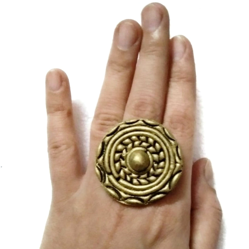 Golden Tribal Adjustable Big Ring1