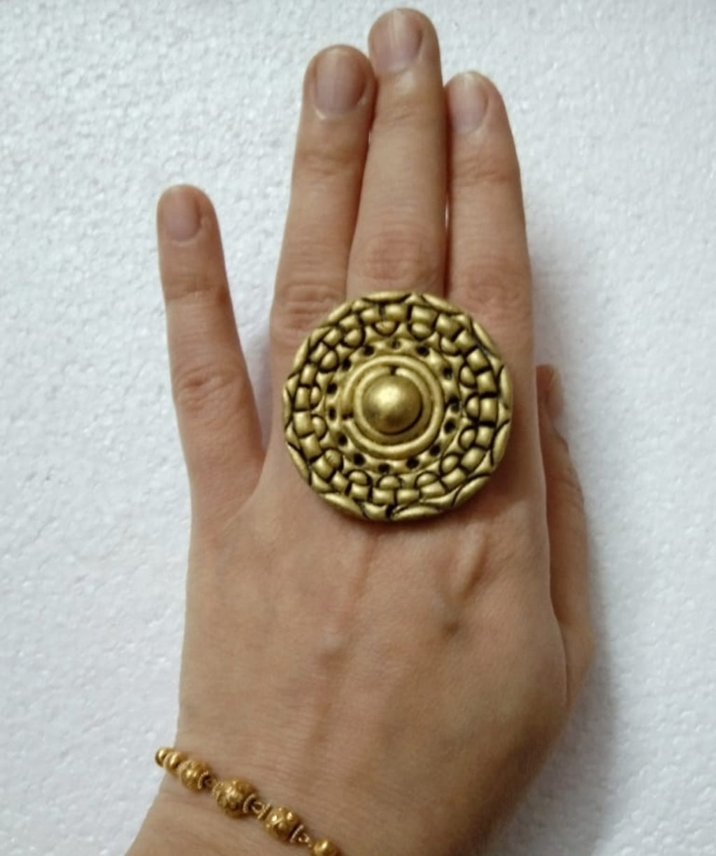 Golden Tribal Adjustable Big Ring5