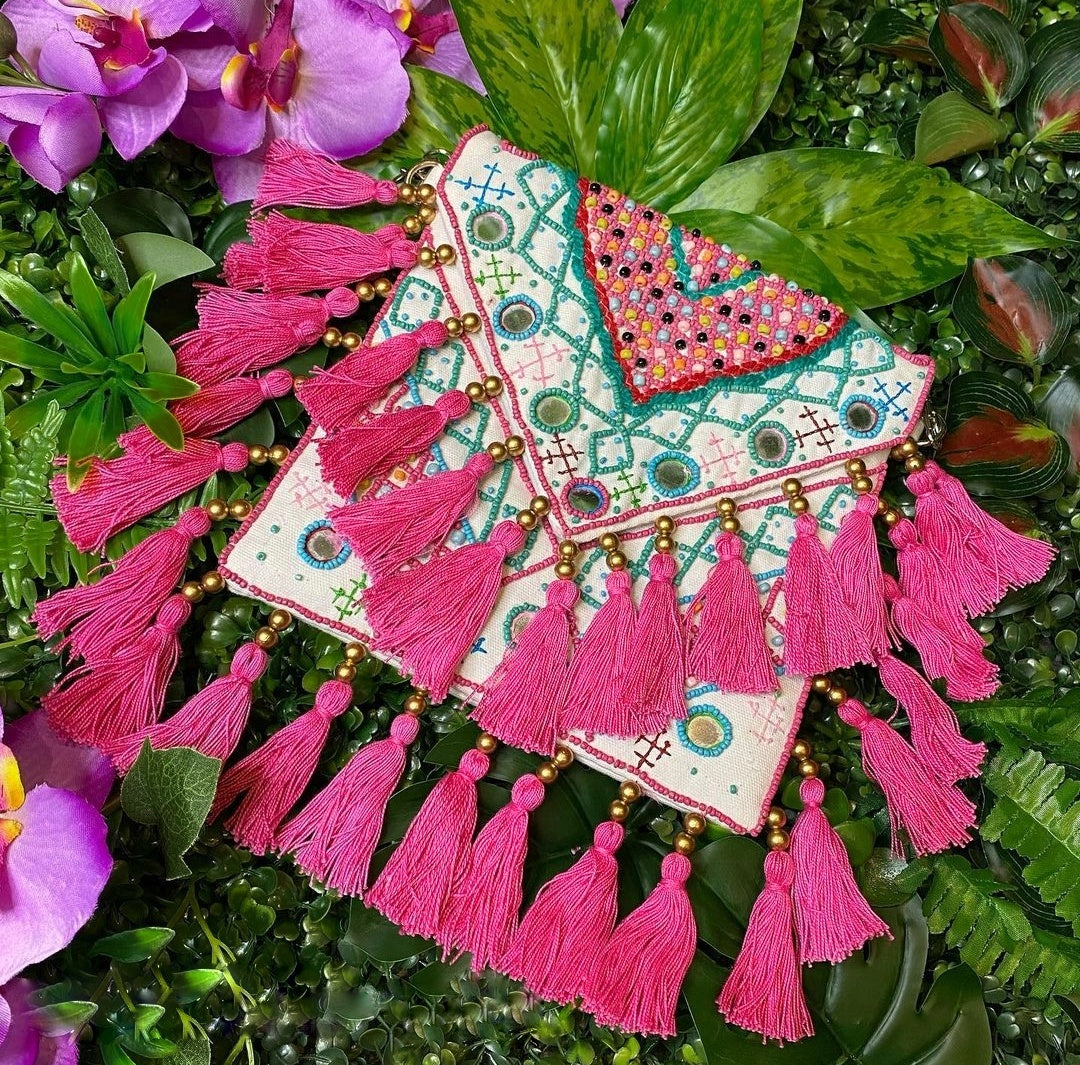 Cali Multicolored Tassle Canvas Boho Bag