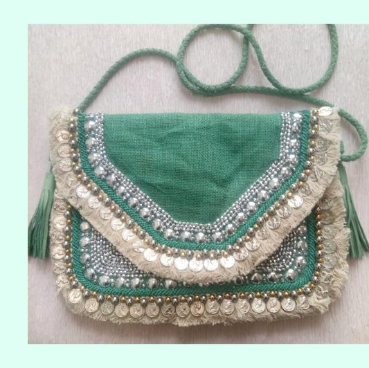 Seafoam Jute Coin Clutch