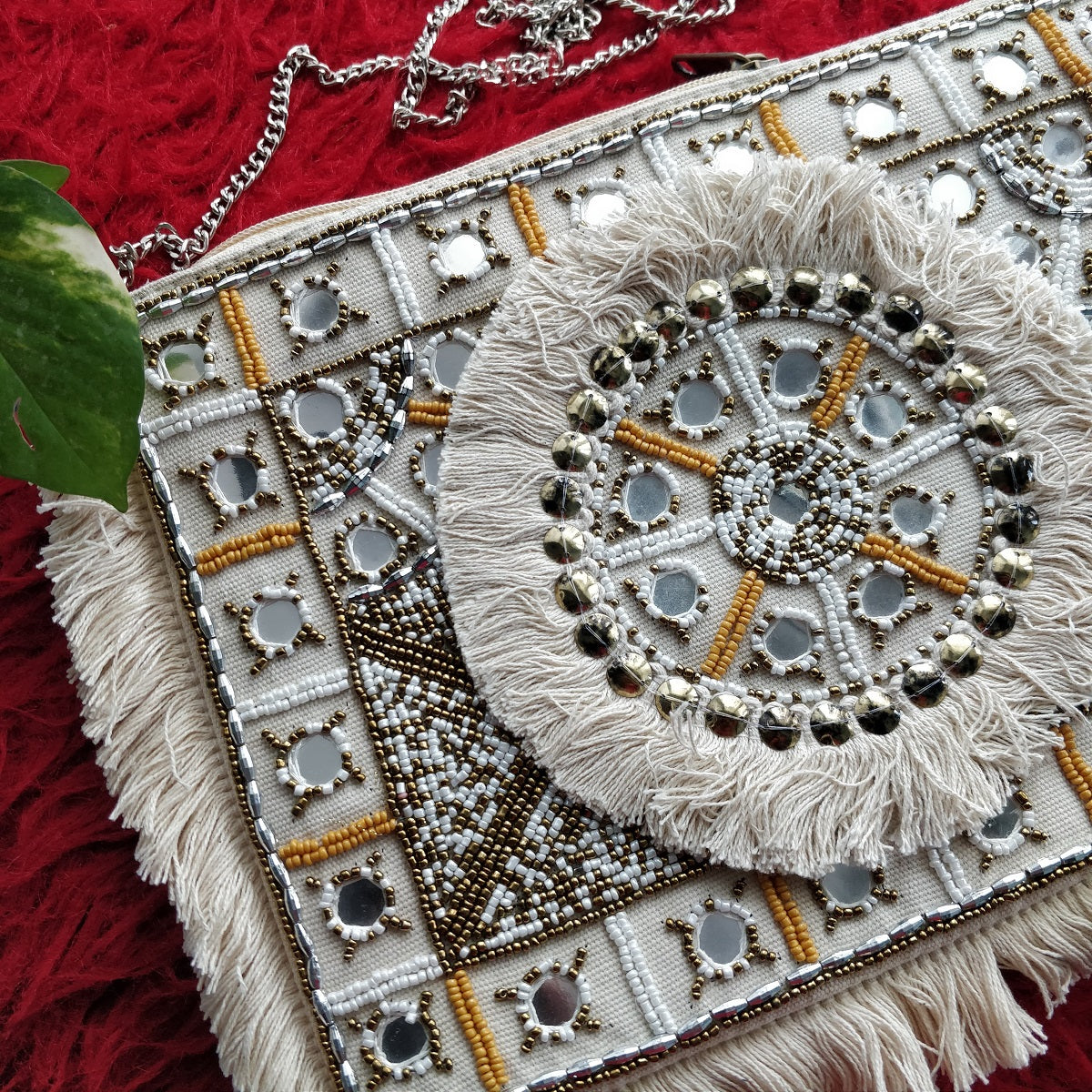 Snow White Beaded Mirror Clutch