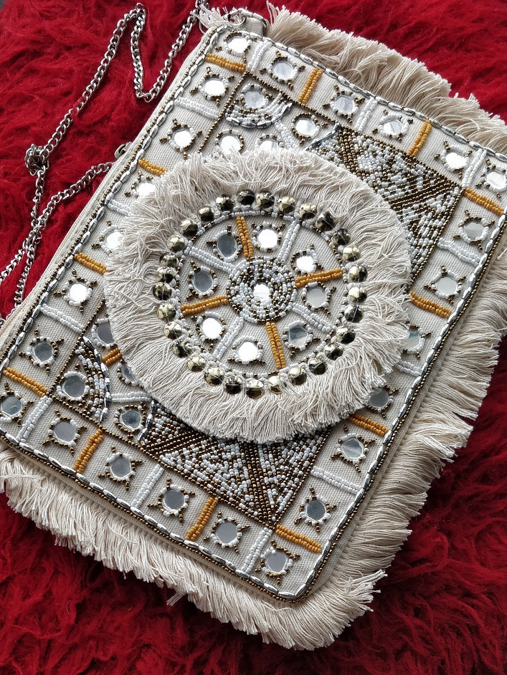 Snow White Beaded Mirror Clutch