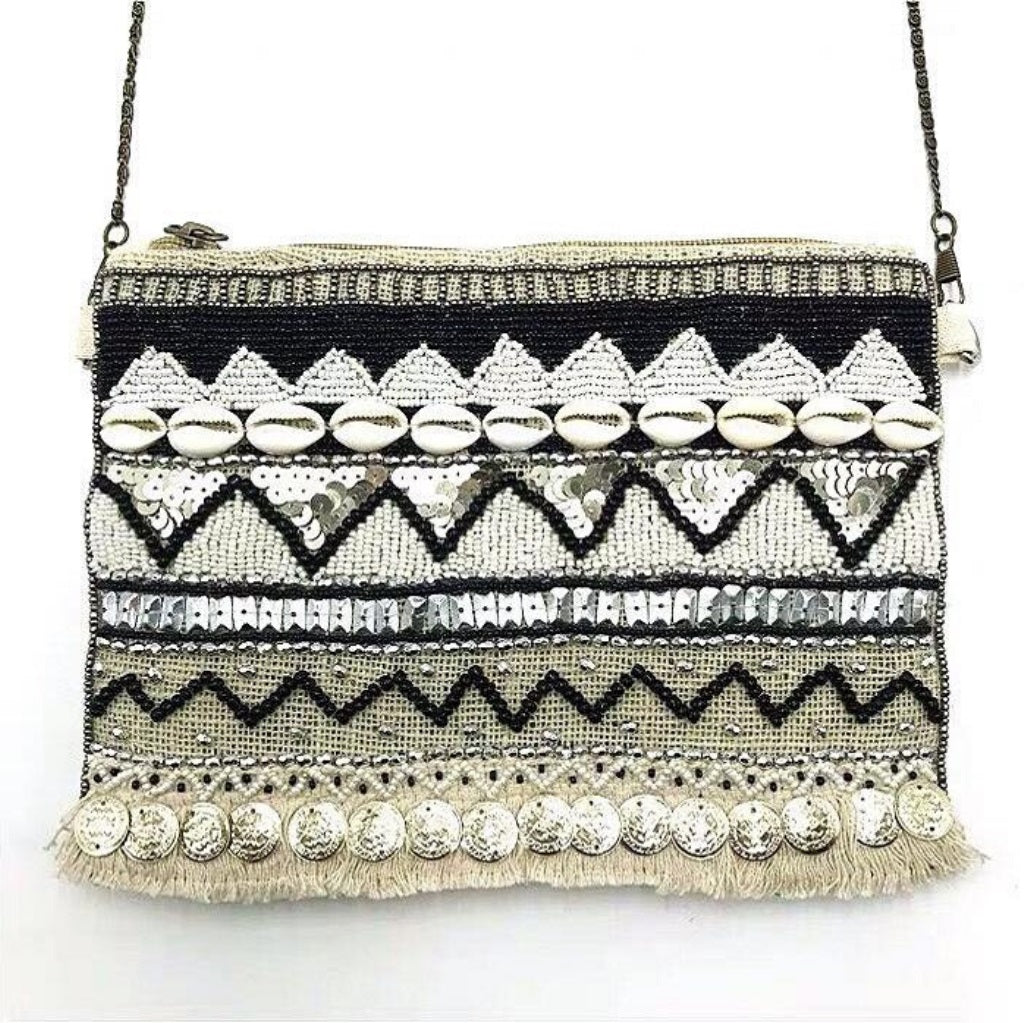 Bali White Shell Jute Clutch Handmade Bag