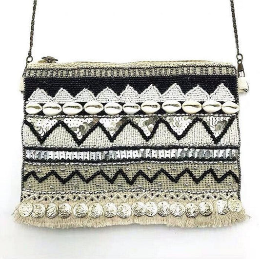 Bali White Shell Jute Clutch Handmade Bag