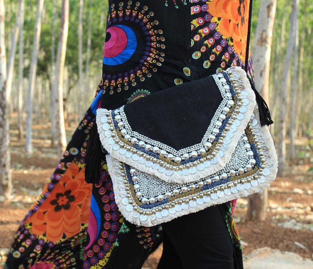 Gypsy Aztec - Black Jute Clutch