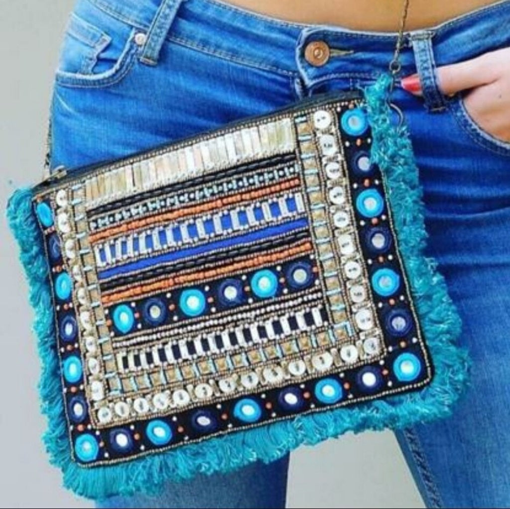 Bluey Beaded Boho Bag