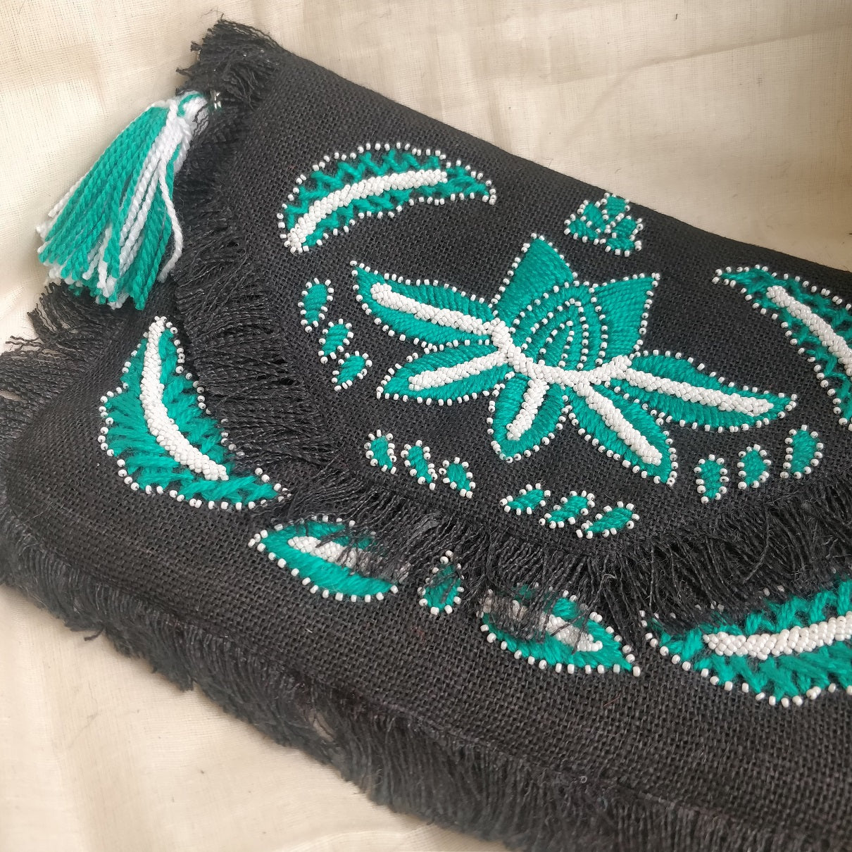 Paphos Black Jute Clutch Boho Bag