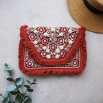 Lille Red Pom Bohemian Clutch Boho Bag