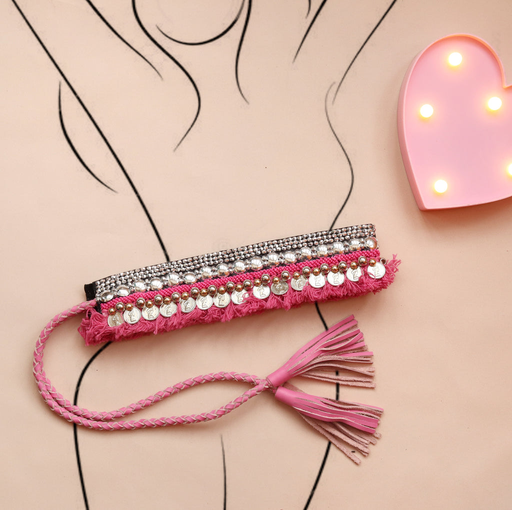 Bohemian Coin Waist Belt - Pink