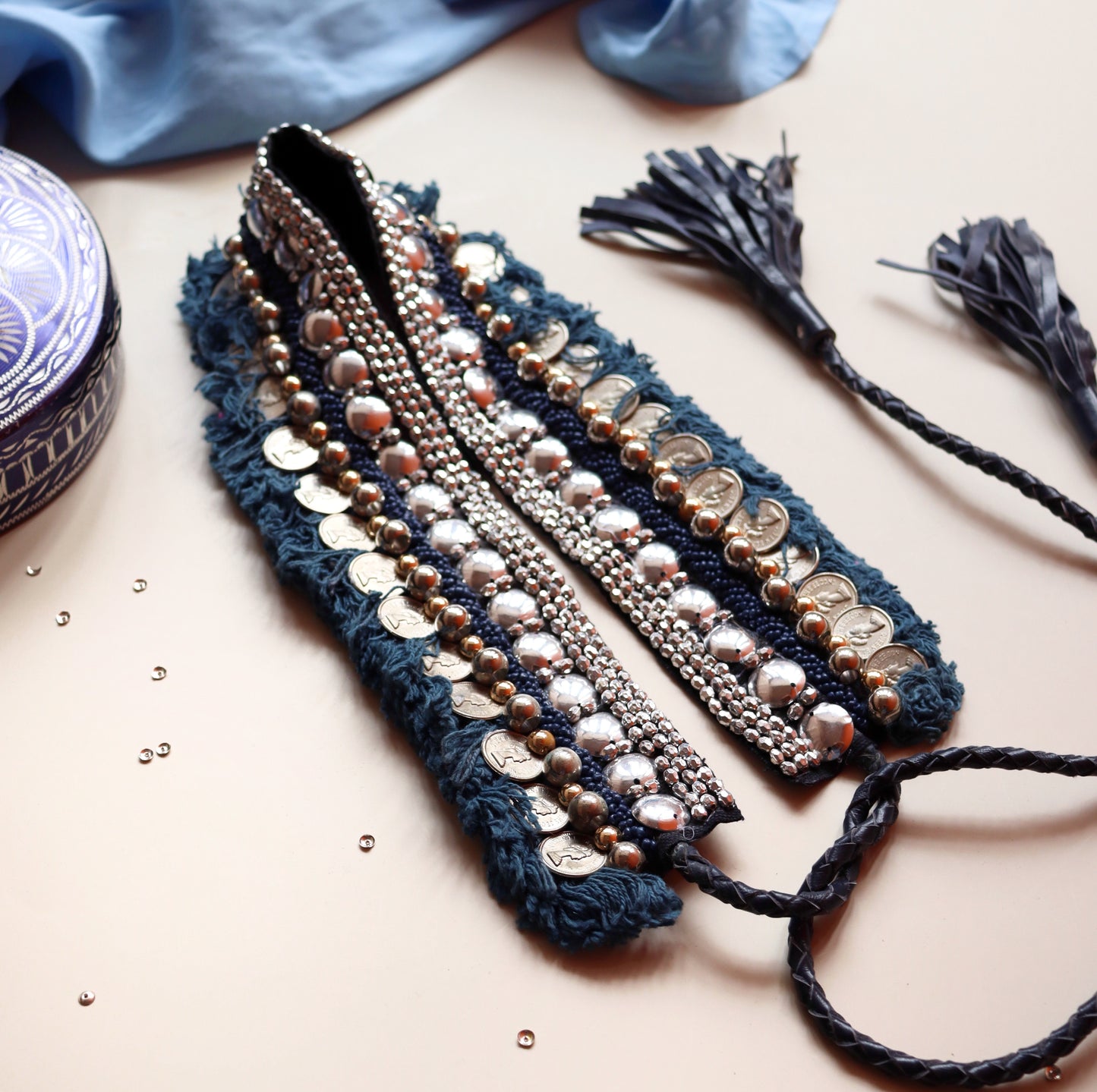 Bohemian Coin Waist Belt - Blue