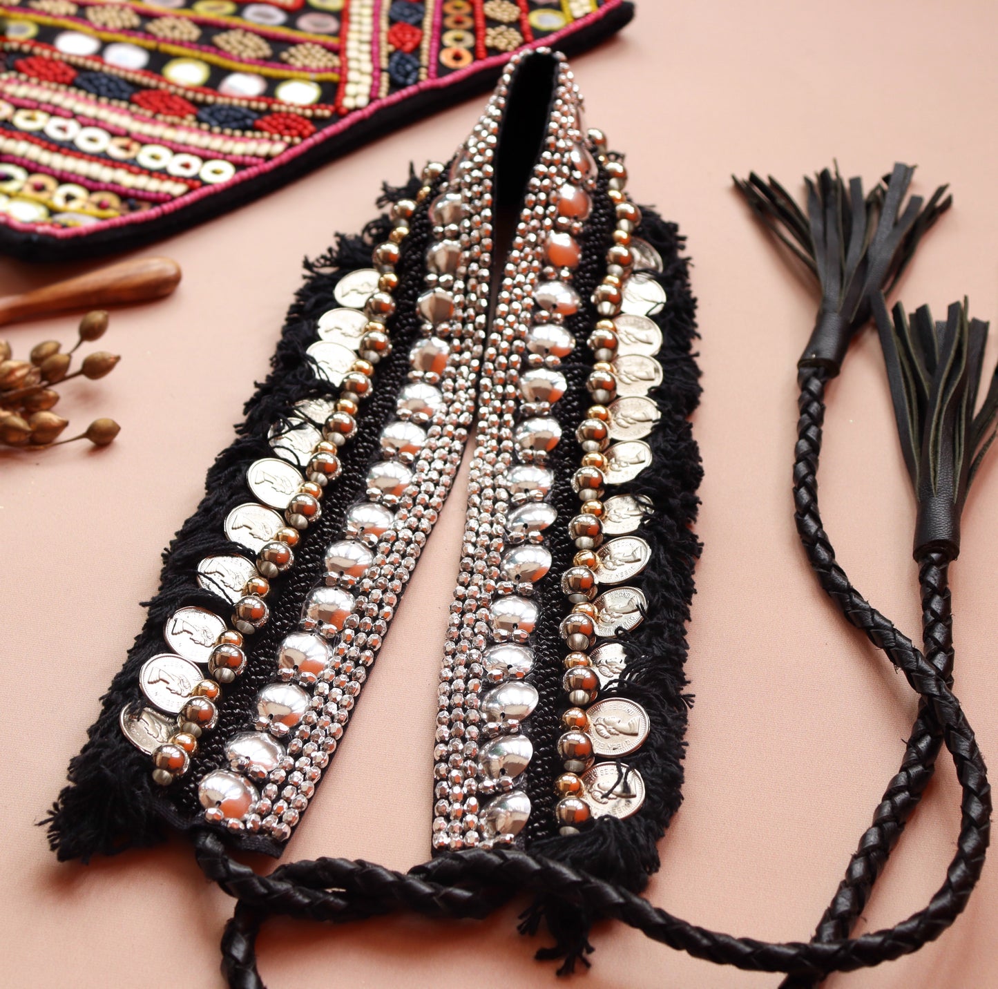 Bohemian Coin Waist Belt - Black