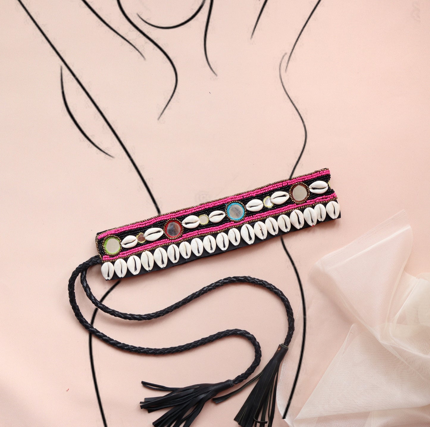 Bohemian Shell Waist Belt - Pink