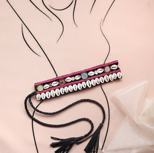 Bohemian Shell Waist Belt - Pink