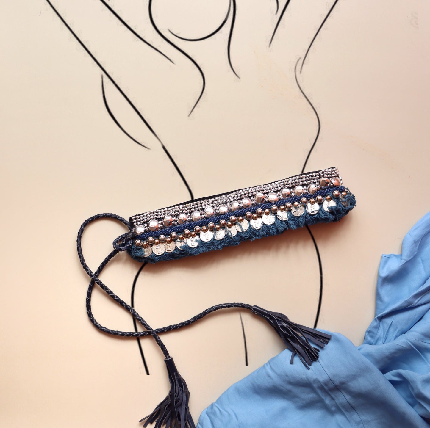 Bohemian Coin Waist Belt - Blue