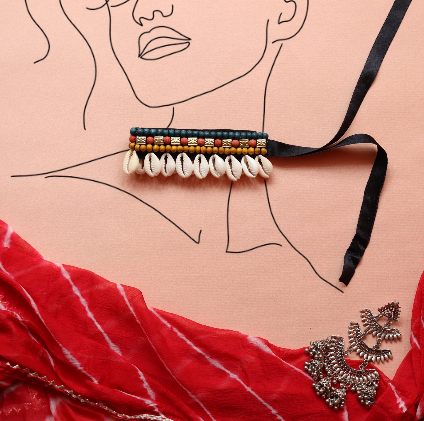 Multi Beaded Shell Choker
