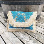 Araku Turquoise Flower Jute Clutch Boho Bag