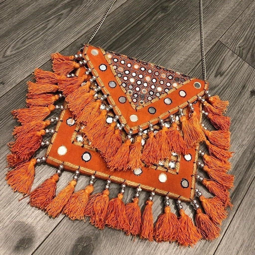 Cali California Peach Tassle Canvas Boho Bag