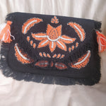 Salamis Black Orange Jute Clutch Boho Bag