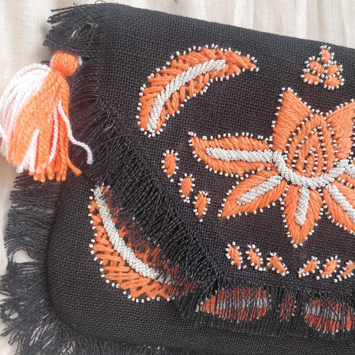 Salamis Black Orange Jute Clutch Boho Bag