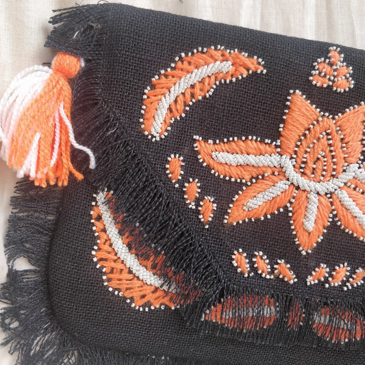 Salamis Black Orange Jute Clutch Boho Bag