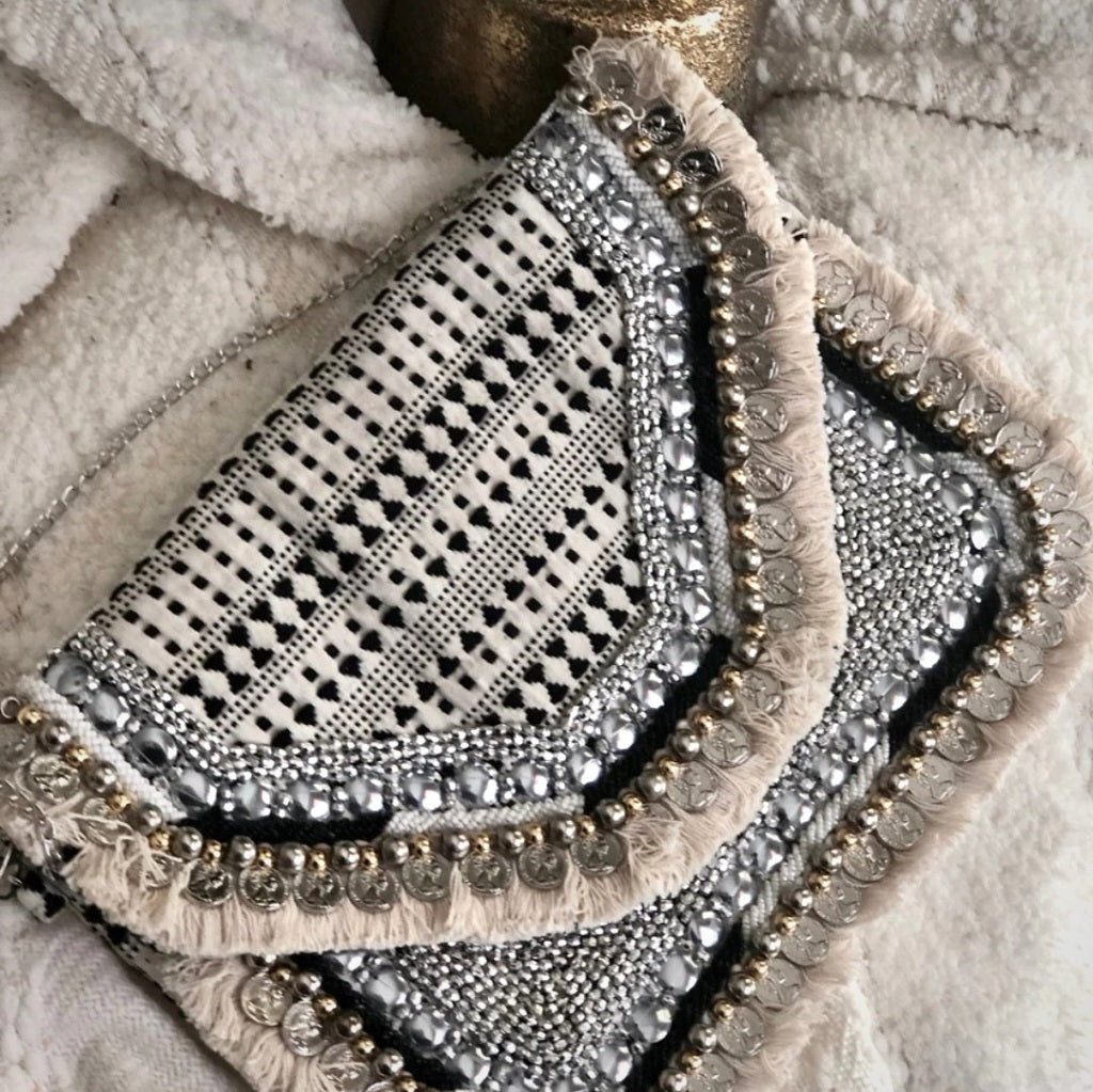 Hellas Black & White Jacquard Bag