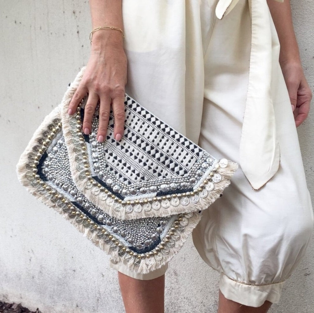 Hellas Black & White Jacquard Bag